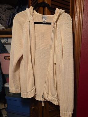 Chico's Light Cream Hooded Knit Zip Cardigan